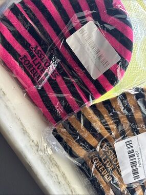 Aholes Live Forever Striped Beanie - Pink/Black